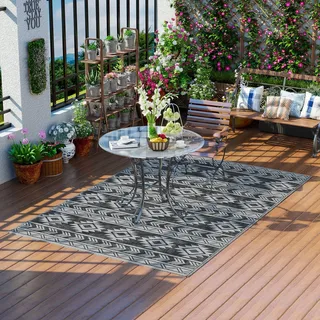 Outsunny Outdoorteppich 182 x 274 cm, wasserdichter Teppich, PP Teppich, Balkonteppich Grau, für Terrasse, Camping Aosom.de