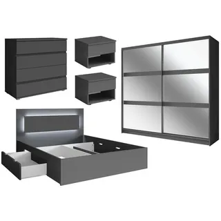 Feldmann-Wohnen Schlafzimmer-Set, Grau, Holz, 10 Fächer, 8 Schubladen, Rechteckig,Rechteckig, 180x200 cm, Schlafzimmer, Betten