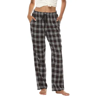 AIRIKE Damen Pyjamahose Warm Lang Baumwolle Weich Schlafanzughose Kariert Winter Nachtwäsche Freizeithose No.3755 XS - XS