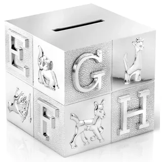 Brillibrum Design Kindersparbüchse ABC Würfel mit personalisiert Metall Gelddose als Geschenkidee zur Einschulung für Kinder Geldgeschenk zum Schulanfang mit Namen Gravur