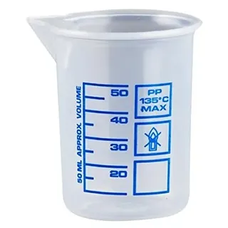 Messbecher a 50 ml, natur kleiner Kosmetex Dosierbecher, transparent Griffinbecher, 50 ml