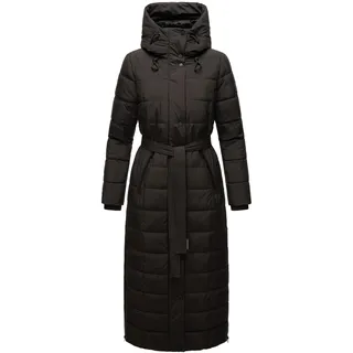 Navahoo Damen Wintermantel Warmer Steppmantel lang mit Kapuze und Taillengürtel Das Teil XIV Black Gr. XXL - XXL