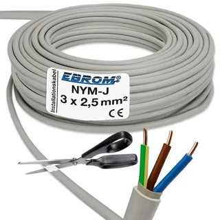EBROM NYM-J 3x2,5 mm2 Mantelleitung Installationskabel grau - Länge: 7 m