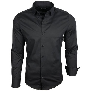Baxboy Langarmhemd Baxboy Herren Kontrast Hemden Business Freizeit modernes Hemd schwarz 4XL