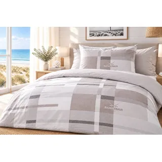 Sansibar Satin Karo Baumwolle Grau 155 x 220 cm + 80 x 80 cm