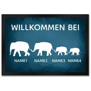 speecheese Elefanten Familie Fußmatte - personalisiert mit euren Namen - für Eltern mit Kindern um deinen Hausflur oder die Diele mit einem schönen Accessoire zu dekorieren Besucher Nachname