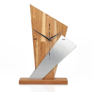 Kreative Feder Designer-Standuhr „Brown Square“ aus Massivholz – Tischuhr in modernem Metallic-Look ohne Ticken (leises Funkuhrwerk, Eiche)