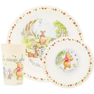 Disney Winnie Puuh auf einem Picknick, 3-teiliges Geschirr-Set aus Polypropylen, inklusive Teller, Schüssel und Becher mit Winnie Puuh und Freunden, mikrowellen- und spülmaschinenfest, ab 36 Monaten
