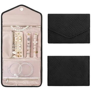 Aorine Faltbare Schmuckaufbewahrungstasche Große und Kleine Reiseschmuck-Reisebox Geeignet für die Tägliche Aufbewahrung von Ringen,Halsketten,Armbändern und Ohrringen,Schwarz,L