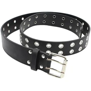 AGUTALITHIC Doppelloch Nietengürtel,Punk Ledergürtel, Vollleder Gürtel, Doppelter Loch Jeansgürtel, Ca. 4cm Mode, Hip Hop Hosengürtel Für Damen Und Herren(105cm/waist:34"~36", Black)