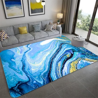 Marmor Teppich Moderner Abstrakter Blau Gold Meerwasser Couchtisch Teppich Für Wohnzimmer Schlafzimmer Nachttischmatte Küche Badezimmer Bodenmatte Anti-Rutsch Fußmatte Nordic (Stil 2,140x200 cm)