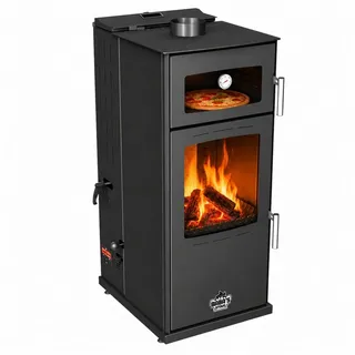 Baba's Kaminofen Gold Hybridofen Pellets und Holz Kombiofen Kaminofen mit Backfach, 12 kW, Dauerbrand, Dauerbrandofen, Schwarz Holzofen Holz Ofen Kamin