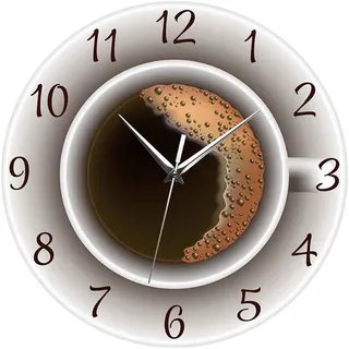 LeeQinersw Kaffee-Wanduhr, Modern 30cm Quarz Groß Rund Wanduhr Dekor, Wanduhr Ohne Tickgeräusche, Leicht zu Lesen für Wohnzimmer, Kinderzimmer, Zimmer, Zuhause, Küche, Schlafzimmer, Büro, Schule