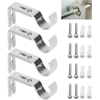 ANBOO Halterung für Gardinenstangen, Halterung für Gardinenstange, verstellbar, Befestigung für Gardinenstangen, verstellbare Halterungen aus Metall für Zuhause, Büro (2 Silber)