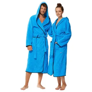 Sowel Unisex-Bademantel Relax Robe, Kapuze, 100% Bio-Baumwolle, Extra Lang mit Kapuze, Flauschig, Frottee blau M