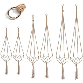 Milai Makramee Pflanzenhänger Halter 6 Packungen Indoor Outdoor Hängekorb Seil Blumentopf Halter Jute-Seil Pflanzen Aufhänger Garten Haus Dekoration