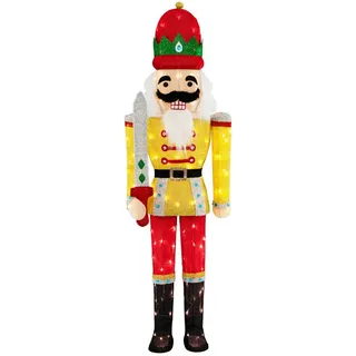 KOMFOTTEU Weihnachtsfigur Weihnachtsdeko Nussknacker Figur, mit 100 LED-Lichtern & Metallsockel bunt