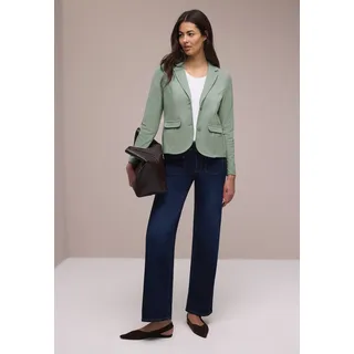 Kurzblazer STREET ONE, Damen, Gr. 40, grün (mint leaf), Stoff, 71% Polyester, 26% Viskose, 3% Elasthan, Jacquardmuster, unifarben, normal normal, V-Ausschnitt, Bündchen, Blazer Kurzblazer, mit Reverskragen