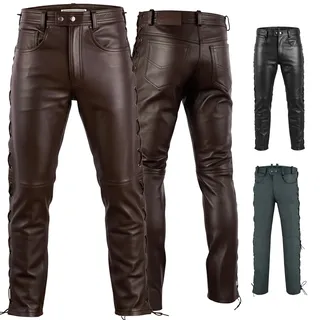 Radmasters Herren Lederhose lederjeans bikerjeans Jeans Hose aus Echtleder seitlich geschnürt - 52