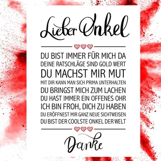 Close Up Bester Onkel - Danke Zitate Poster - Deko Geschenk zum Geburtstag, Weihnachten, jeden Tag - 30 x 40 cm, Premium Qualität