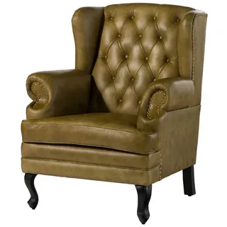 Massivmoebel24 Ohrensessel Chesterfield Leder 88 x 81 x 105 cm Grün