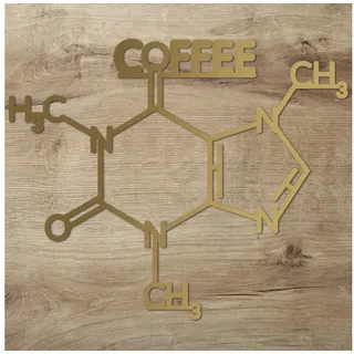 Namofactur 3D-Wandtattoo 'Coffee' aus Holz Wandbild Kaffee Caffé Wanddeko Café Dekoration, außergewöhnliches Geschenk Coffee Junkie, but first coffee Holzkunst goldfarben