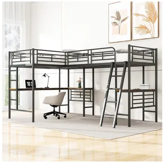 NMonet Hochbett Kinderbett Metallbett (Set) Zwei Etagenbetten, mit 2 Liegefläche und Schreibtisch, 90x200cm schwarz