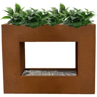 KÖHKO® Wasservorhang-Brunnen bepflanzbar mit LED-Beleuchtung Höhe 60 cm aus Cortenstahl mit Pflanzkasten Wasserfall Wasserspiel Zimmerbrunnen 32001B
