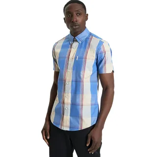 Ben Sherman Mehrfarbiges Herren-Hemd, kurzärmelig, Button-Down-Kragen, Mod Fit - M