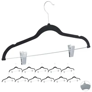 Relaxdays Relaxdays, Samtbügel mit Clips 12er Set, 360° drehbarer Haken, Hosenbügel, rutschfeste Hemdenbügel, 43 cm breit, Metall, Samt