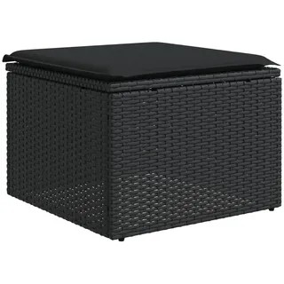 Gartenhocker mit Kissen Schwarz 55x55x37 cm Poly Rattan