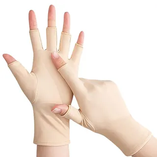 FSSTUD Damen UV-Sonnenschutz-Handschuhe, Sommerhandschuhe, Halbfinger, Touchscreen-Handschuhe, Nude, 21cm lang, 9cm breit