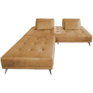 KAWOLA Sofa Wiolo Schlafsofa mit Hocker Wiolo Leder cognac