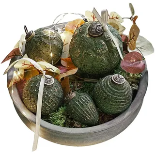 Loberon Weihnachtsschmuck 6er Set Moriches, grün | Weihnachten, Winter, Festtage, Christbaumkugeln, Mundgeblasenes Glas, In unterschiedlicher Form und Prägung