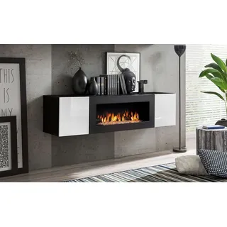 99rooms Lowboard Fli SBK (TV-Kommode, TV-Schrank, Fernsehschrank), mit Kamin, viel Stauraum, stehend, Modern Design, Hochglanzfront, mit Push-to-Open, aus Holzwerkstoff schwarz|weiß