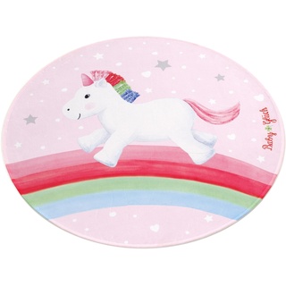 Kinderteppich » 714«, rund, Stoff Druck, Motiv Einhorn & Regenbogen, weiche Mircofaser, 56404328-9 rosa/bunt 6 mm