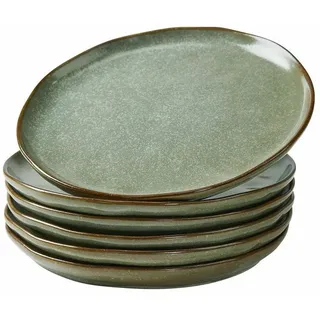 Loberon Dessertteller Biarré 6er Set türkis/braun