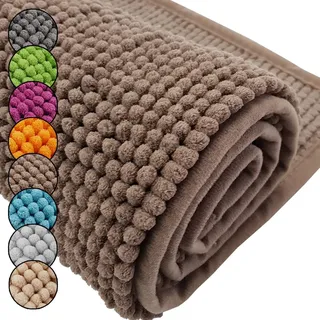 DILUMA Badematte Chenille 60x90 cm Taupe Rutschfester Hochflor Badteppich Luxus Wellness Badvorleger Saugfähig und Flauschig