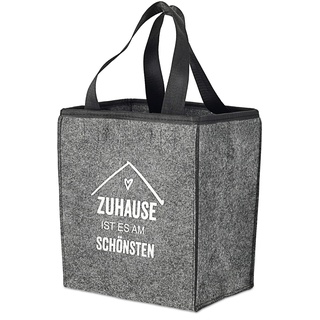 Cepewa Flaschenträger aus Filz hellgrau für 6 Flaschen mit Spruch 'Zuhause ist es am schönsten' Flaschenkorb Tragetasche Männerhandtasche (1 x Flaschenträger Filz hellgrau)