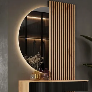 Planetmöbel NIVORA Spiegel mit Beleuchtung halbrund Spiegel mit LED-Licht, Dekorativer Wandspiegel mit Dimm-Funktion, 4200k neutralweißes Licht, 50 x 100 cm