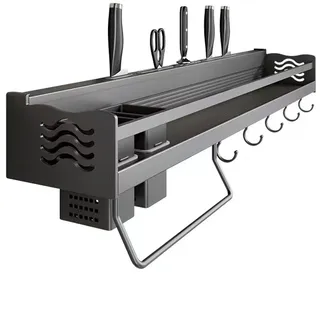 lesulety Gewürzregal Wand Ohne Bohren Gewürzregal Hängend Zum Kleben Gewürz Organizer Regal Mit Haken, Messerschlitz Und Papierrollenhalter, 70CM