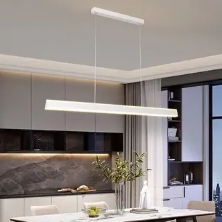Bellastein LED Pendelleuchte esstisch Hängeleuchte Moderne Linear design wohnzimmer Kronleuchter dimmbar(3000K-6000K) mit den Fernbedienung Höhenverstellbar Deckenlampe (Weiß, L150cm)
