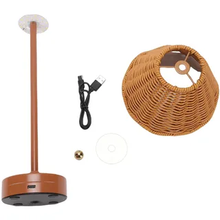 Vintage Led-tischlampe Aus Rattan, 3 Farben, Kabelloser Lampenschirm Aus Weide, Nachttischlampe, Einstellbare Helligkeit Für Die Schlafzimmerdekoration, Braun.