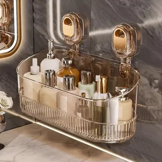 Duschablage Ohne Bohren, Saugnapf Badregal, Kunststoff Bad Duschablage, Aufbewahrungsregal Badezimmer Organizer, Badezimmer Wandregal Abnehmbar für Shampoo Conditioner Halter Duschkorb (Gold)