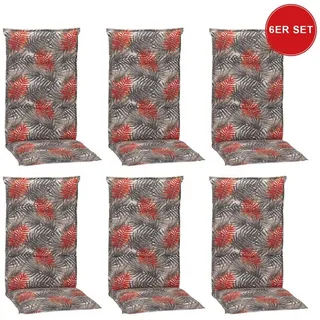 beo Polsterauflage Gartenstuhlauflage Hochlehner, Sitzkissen Outdoor, wetterfest, (Spar-Set, 6 Auflagen), Stuhlkissen, Sitzauflage, wasserabweisend, atmungsaktiv, waschbar grau|rot