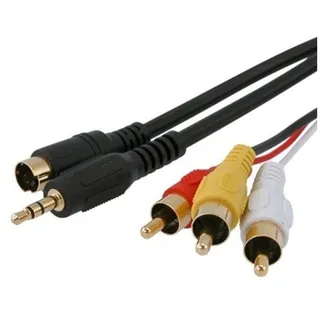 Mini-Din 4P+Klinke + 3Cinch-Stecker für PC-Anschluss an TV/Video, ideal für die Übertragung von hochwertigem Audio und Video.