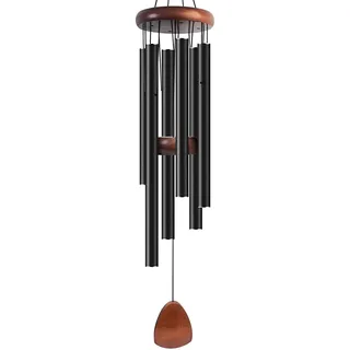 Hixingo Windspiele fur Draußen Hangend, Holz Bambus-Windspiel zum Basteln Aluminiumle Legierung Röhren Klangspiel Wind Chimes für Garten, Hof, Terrasse (Schwarz,37 Zoll)