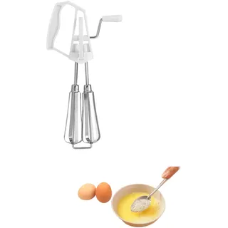 Jerliflyer Mechanischer Handmixer aus Edelstahl, Handmixer Nicht Elektrischer Schneebesen Schnelle Drehbewegung Kitchen Craft Masterclass Edelstahl KüChenmixer FüR Schlagsahne Und Kuchenbacken(Weiß)
