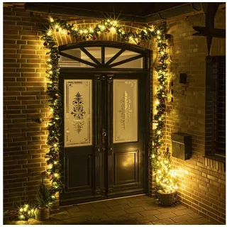 Gravidus LED-Girlande Tannengirlande 5m mit 80 LED Lichterkette und roten goldenen Kugeln grün|rot