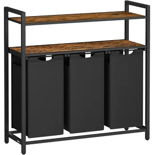 VASAGLE Wäschekorb 3 Fächer, mit 2 Ablagen, pro Tasche 40 Liter